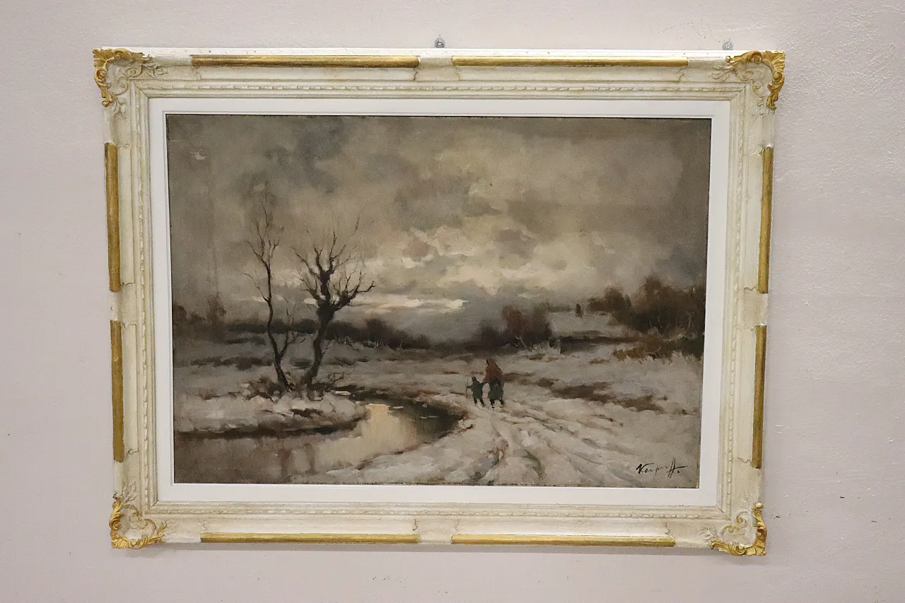 Paesaggio invernale, olio su tela firma Karpoff, '900 3