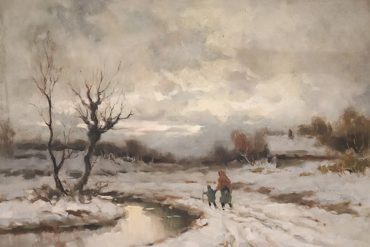 Paesaggio invernale, olio su tela firma Karpoff, '900 4