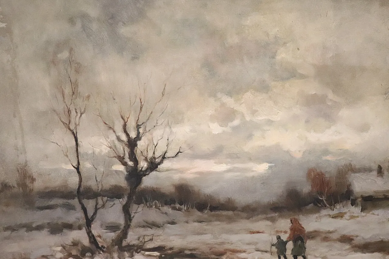 Paesaggio invernale, olio su tela firma Karpoff, '900 6