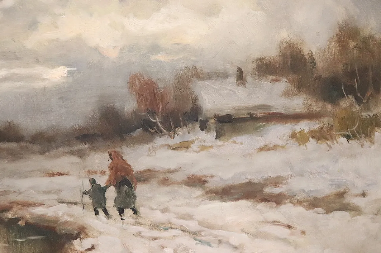 Paesaggio invernale, olio su tela firma Karpoff, '900 11