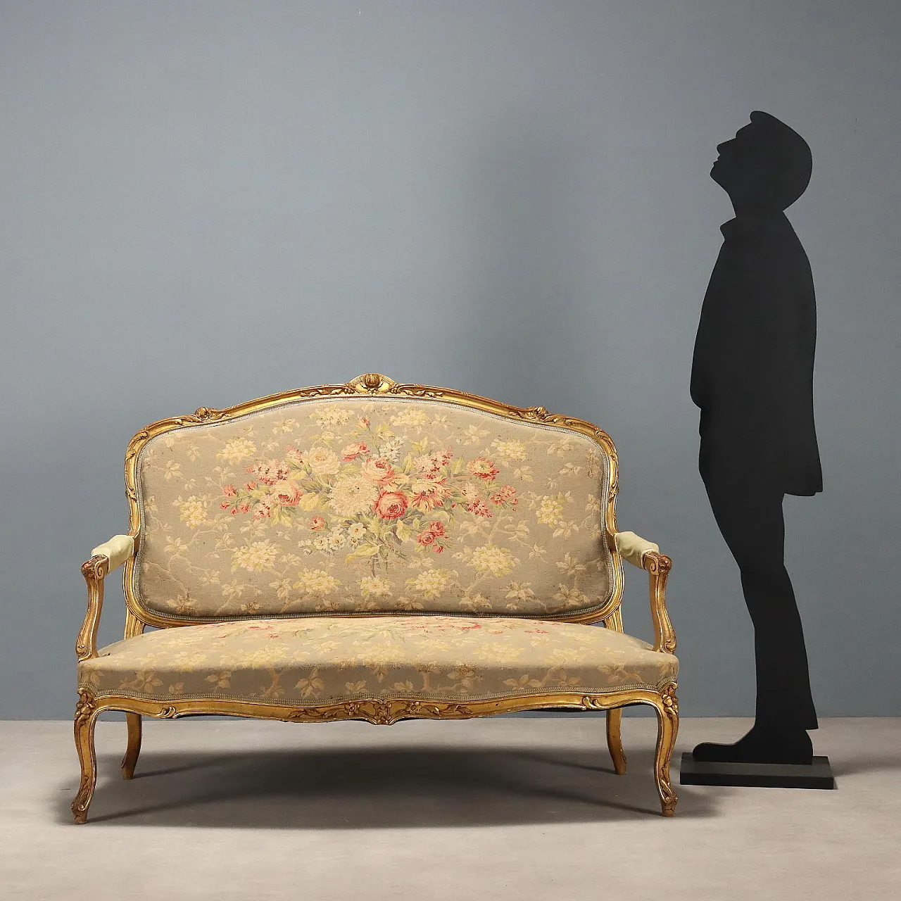 Divano in stile tardo barocco in legno dorato, fine '800 2