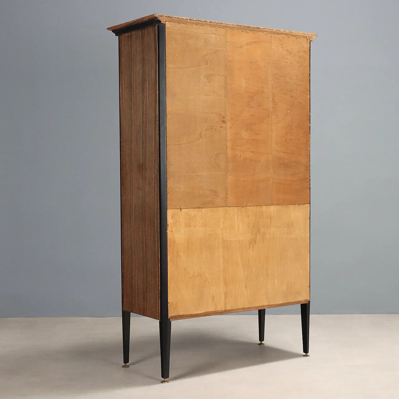 Credenza in impiallacciatura di legno esotico e ottone, '900 7