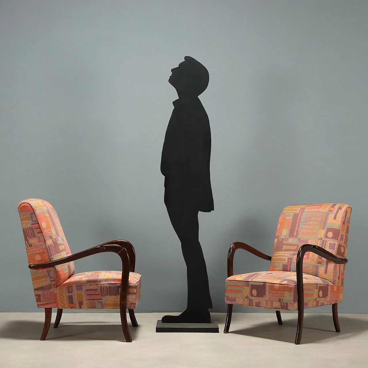 Coppia di poltrone con braccioli in legno a vista, '900 2