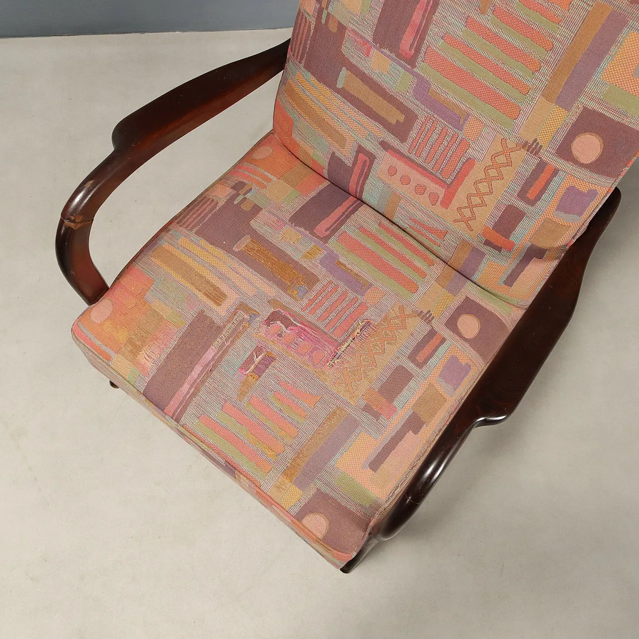 Coppia di poltrone con braccioli in legno a vista, '900 6