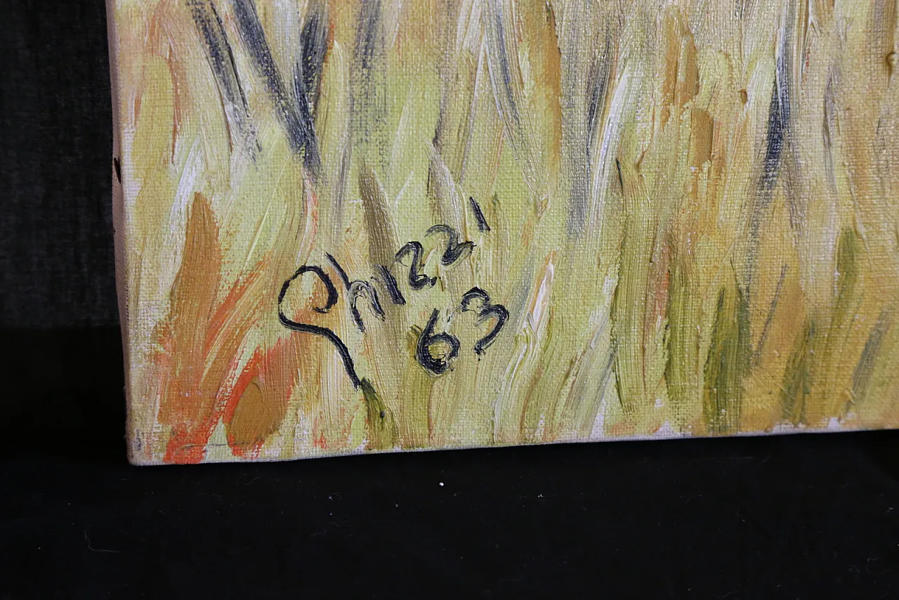 The gleaners oil on spatula textured impressionist canvas, 70s 14