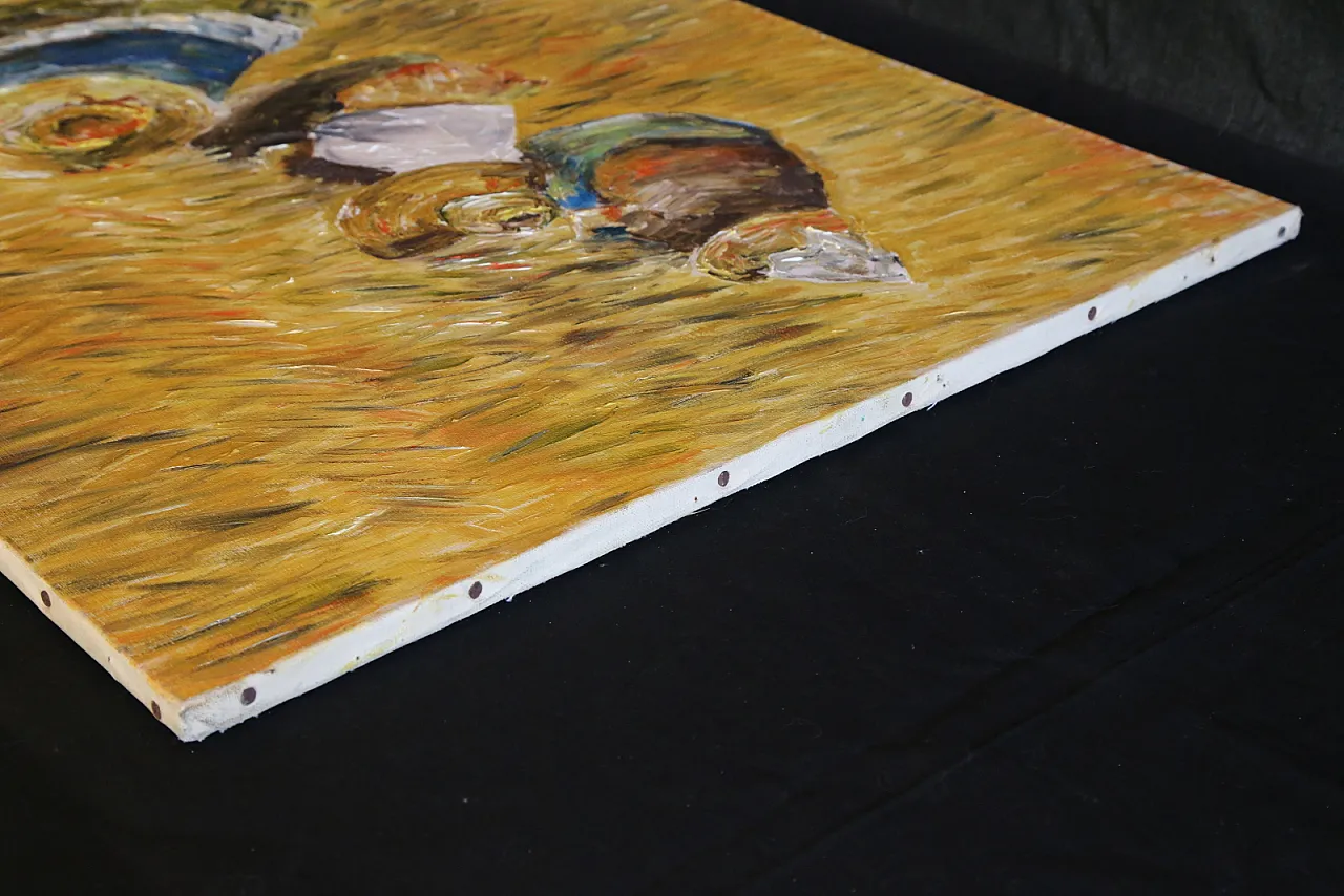 The gleaners oil on spatula textured impressionist canvas, 70s 17