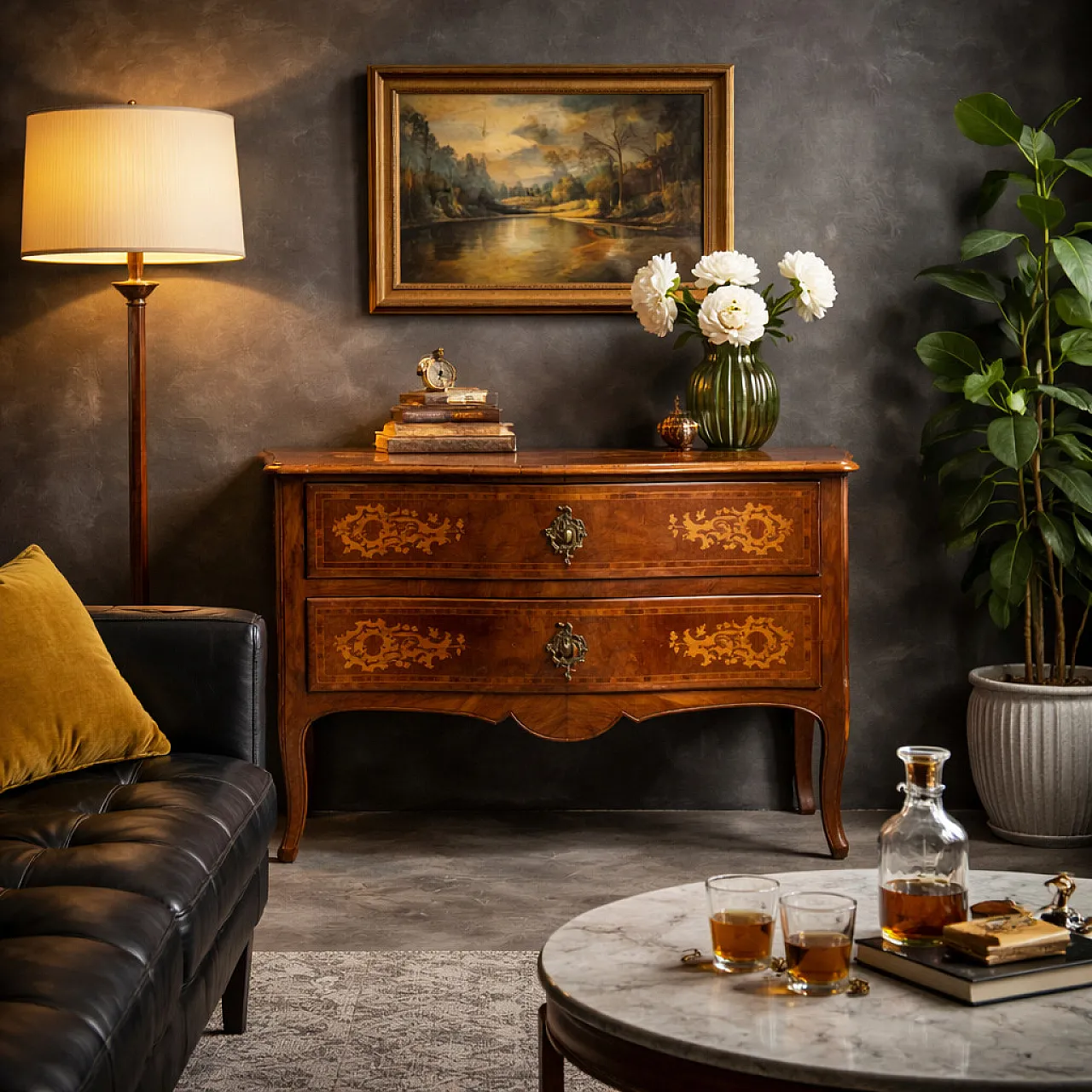 Comò tardo barocco in noce con filetti e intarsi in acero, metà '700 2