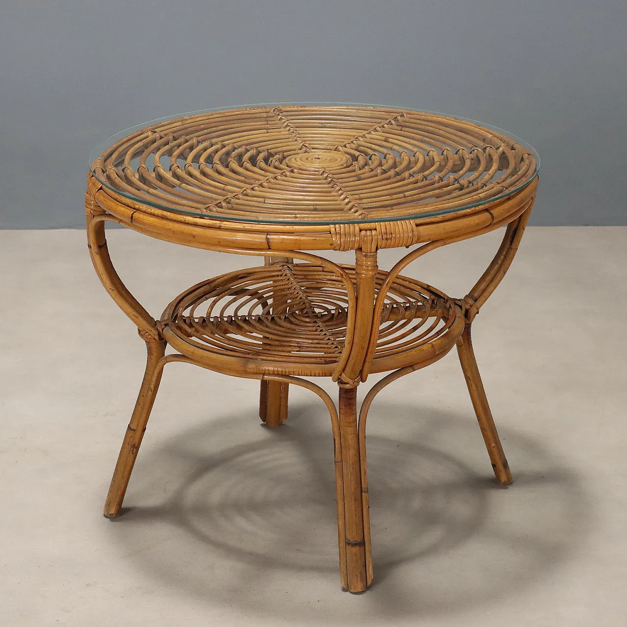 Double-top coffee table, bamboo with clear glass top, 20th century 1