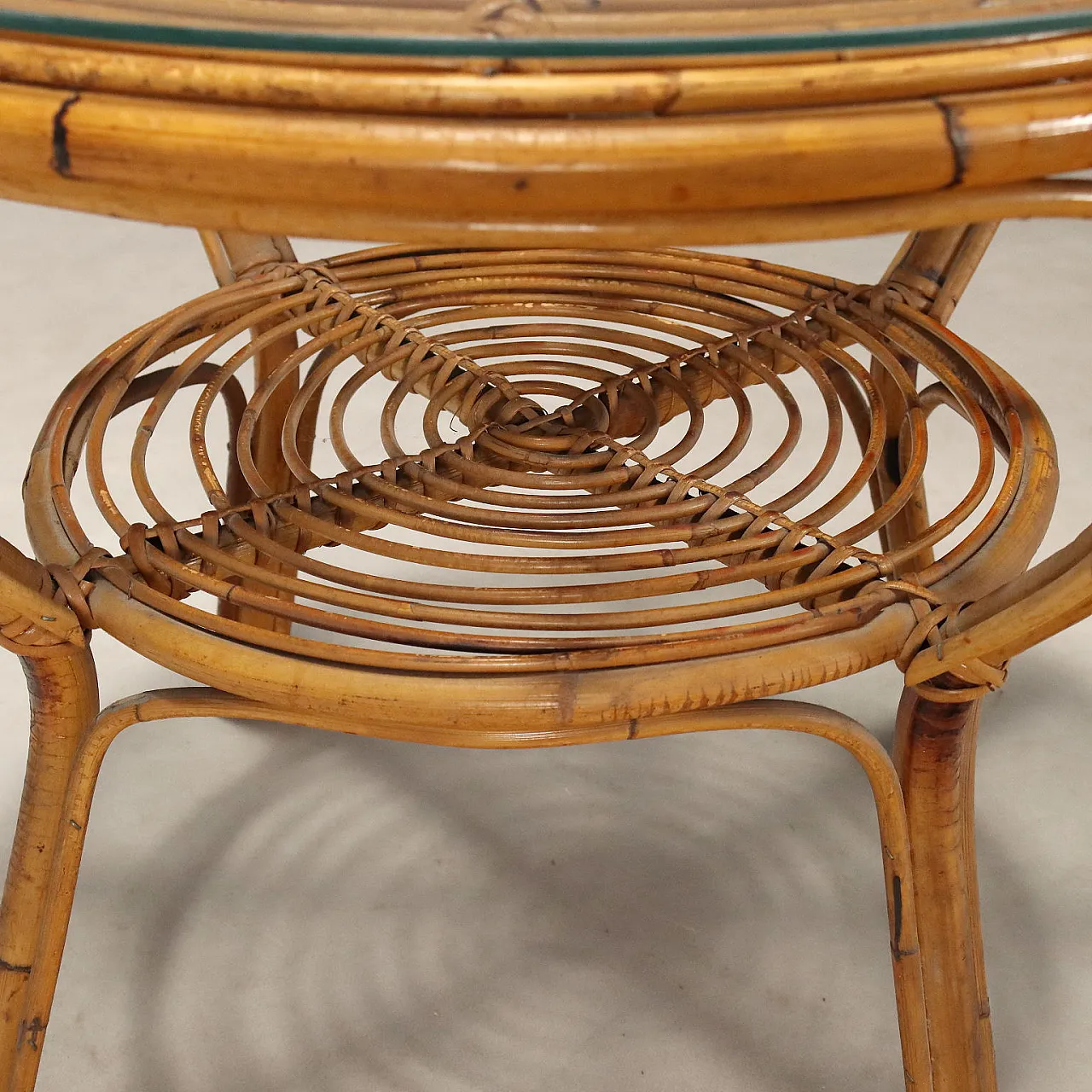 Double-top coffee table, bamboo with clear glass top, 20th century 3