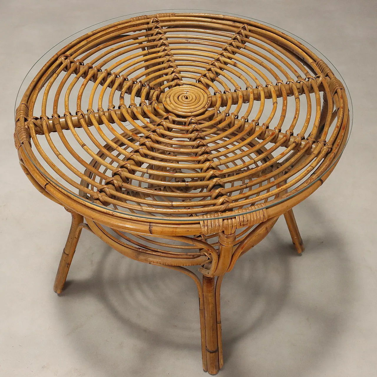 Double-top coffee table, bamboo with clear glass top, 20th century 4