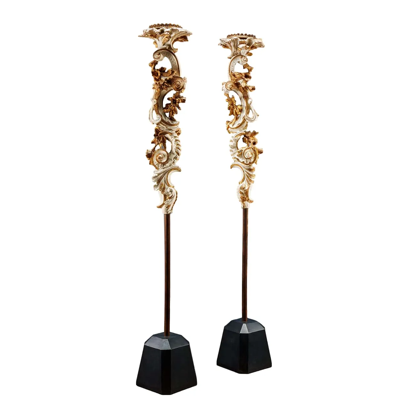 Pair of candle-holders in laquered & gilded carved pine, 1750s 1