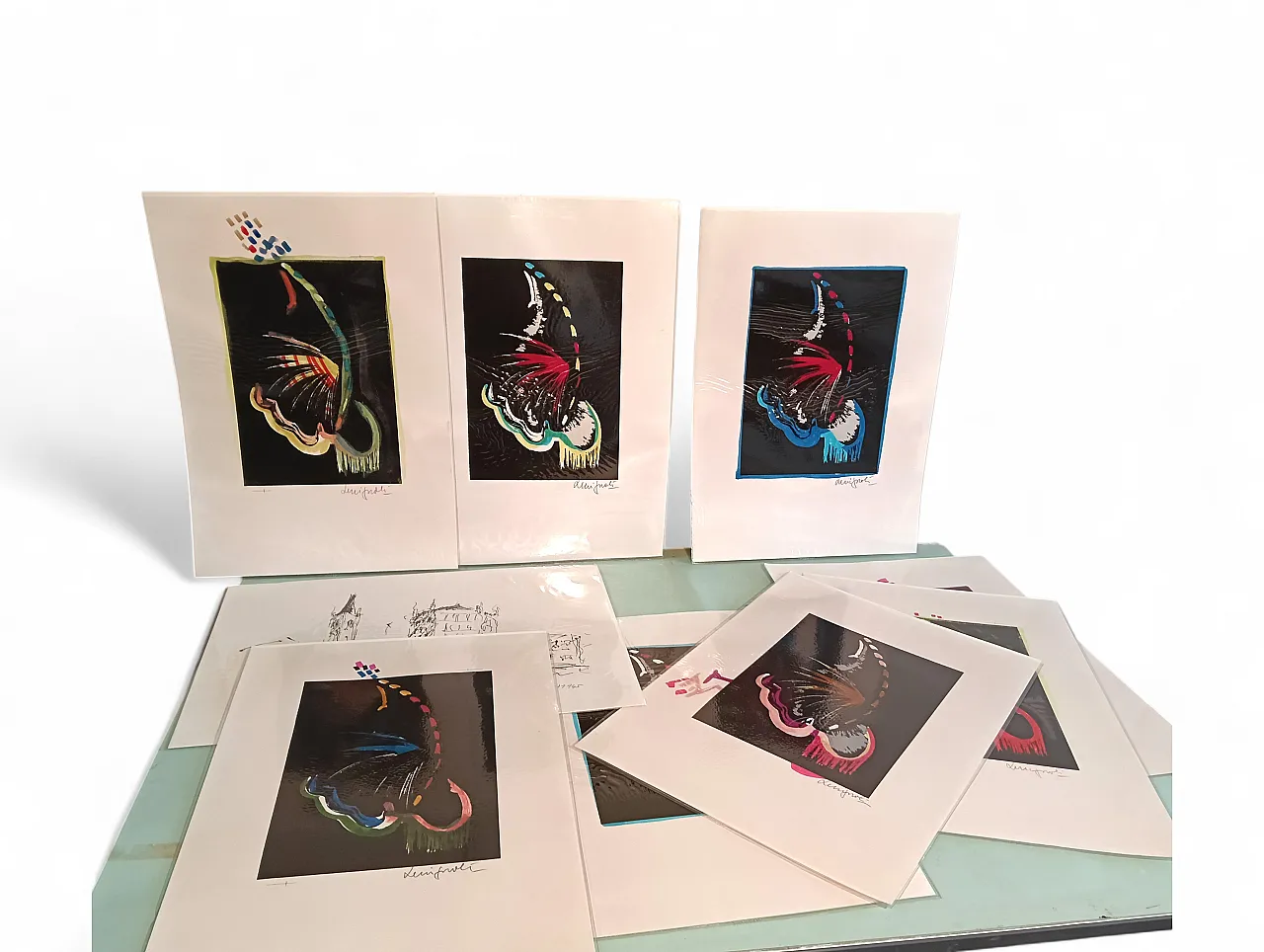 Lot of lithographs with manual intervention, 70s 14