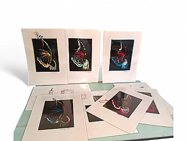 Lot of lithographs with manual intervention, 70s