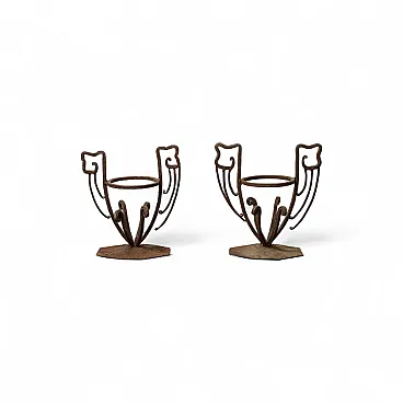 Pair of iron candle holders, 50s