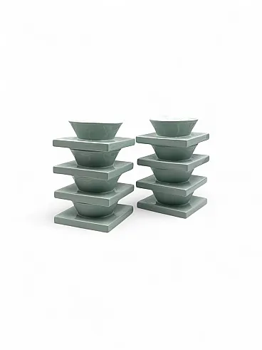 Set of 9 light blue ceramic bowls, I + I Italia, 1970s