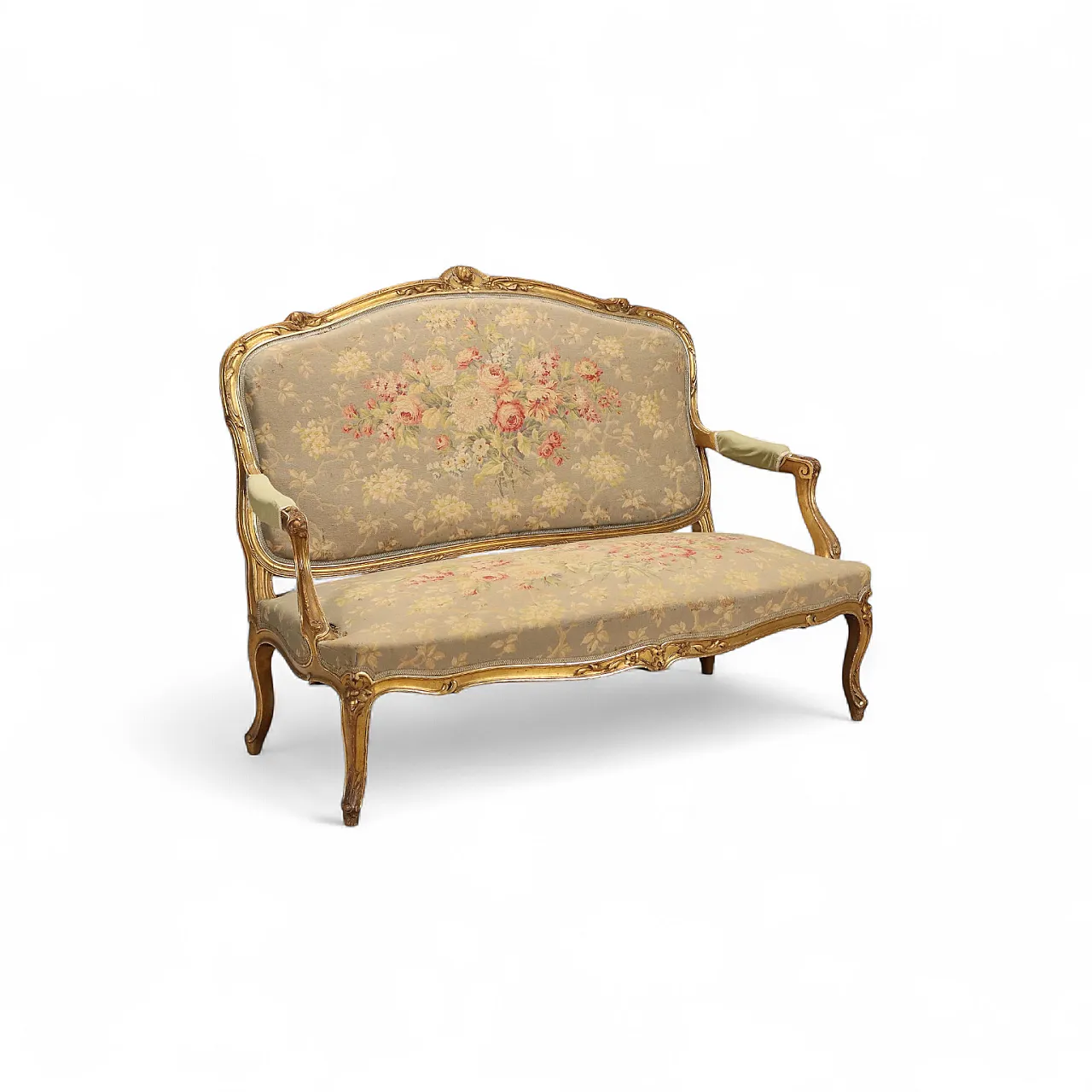 Divano in stile tardo barocco in legno dorato, fine '800 10