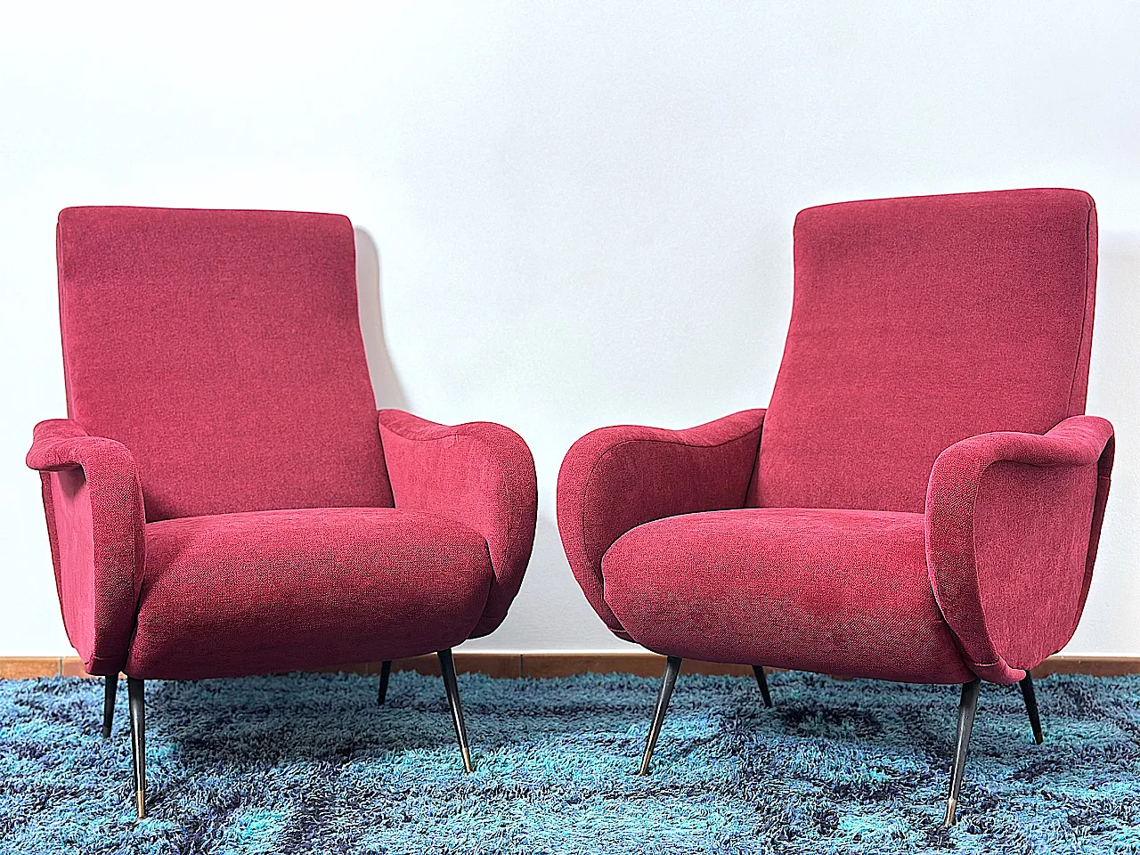Pair of Lady armchairs attr. to Marco Zanus ruby fabric, 1950s 3