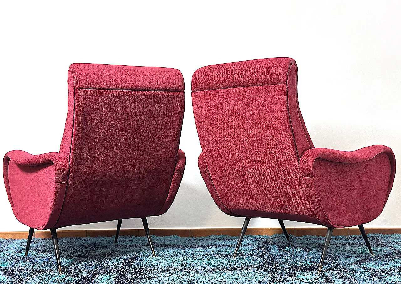 Pair of Lady armchairs attr. to Marco Zanus ruby fabric, 1950s 6