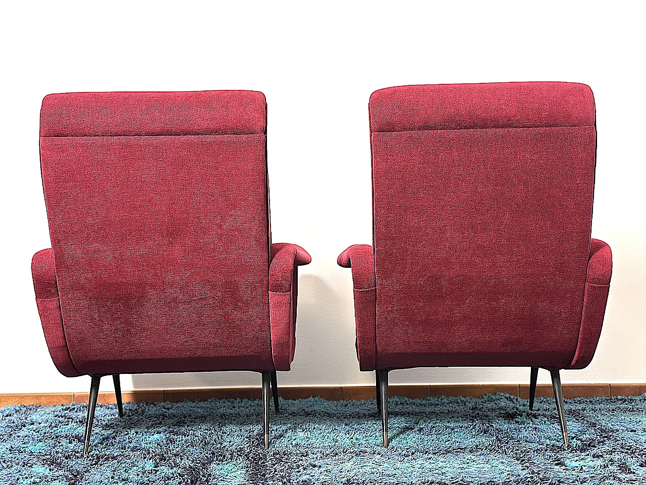 Pair of Lady armchairs attr. to Marco Zanus ruby fabric, 1950s 7