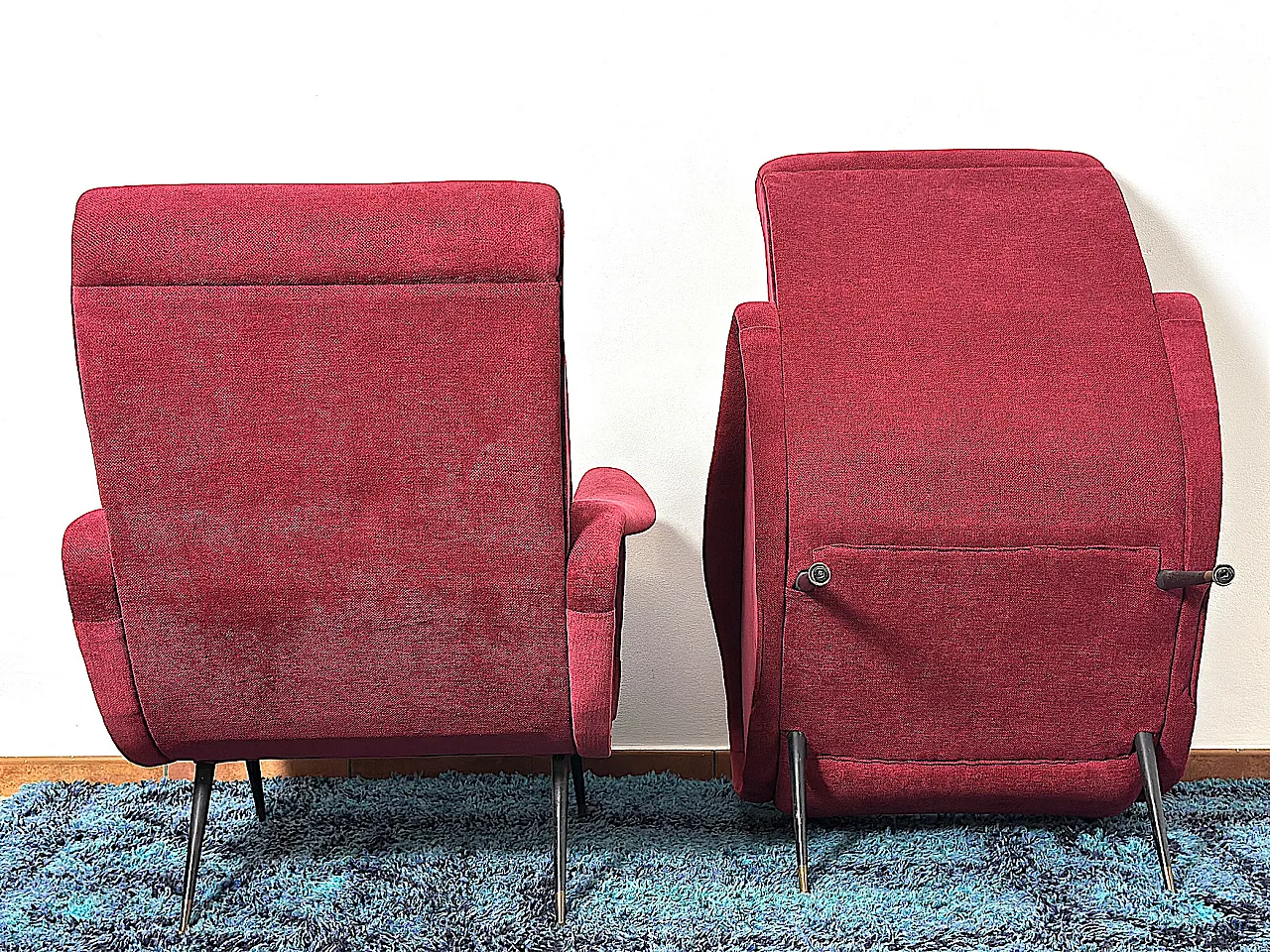 Pair of Lady armchairs attr. to Marco Zanus ruby fabric, 1950s 8