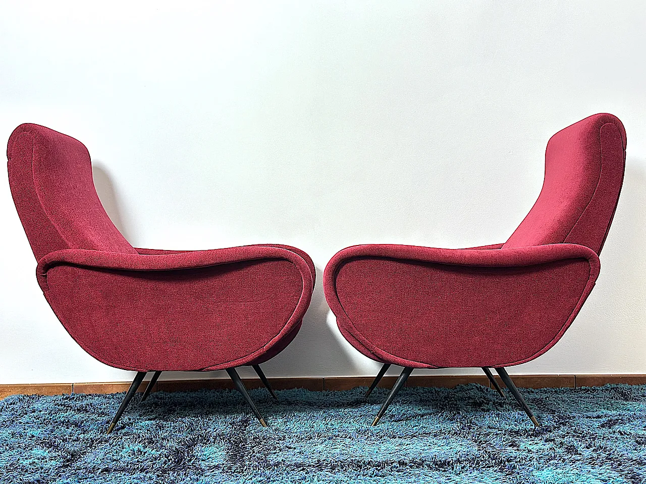 Pair of Lady armchairs attr. to Marco Zanus ruby fabric, 1950s 10