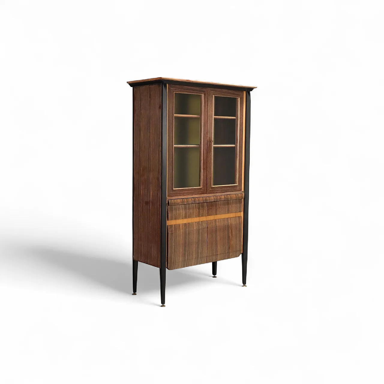 Credenza in impiallacciatura di legno esotico e ottone, '900 8