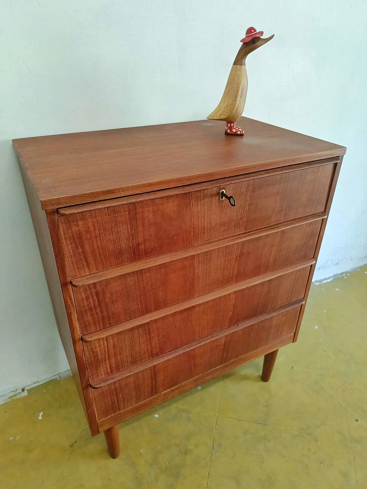 Teak chest of drawers with 4 drawers, Denmark, 1950s 4