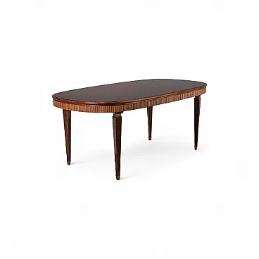 Glass, wood and brass dining table, 20th century