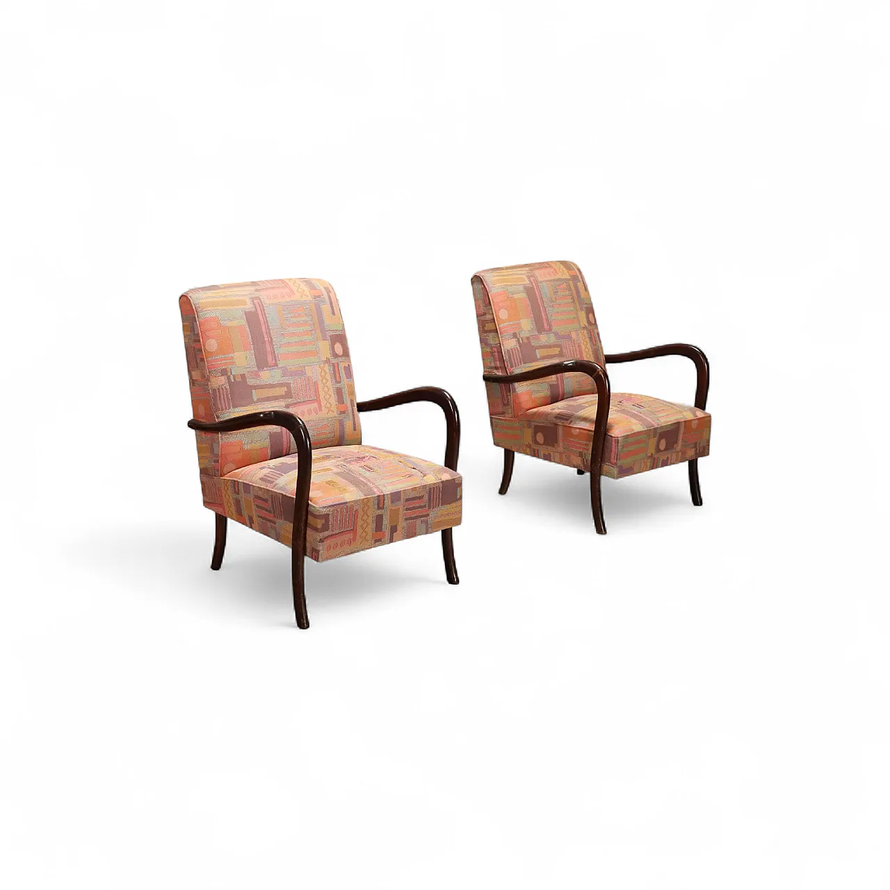 Coppia di poltrone con braccioli in legno a vista, '900 8