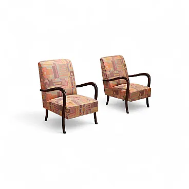Coppia di poltrone con braccioli in legno a vista, '900