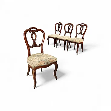 4 Sedie Luigi Filippo in noce, fine '800