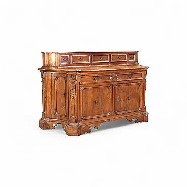 Credenza barocca in noce con schienale a cinque cassetti, '600