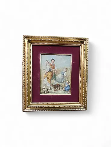 Scena contadina, olio su legno, metà '800