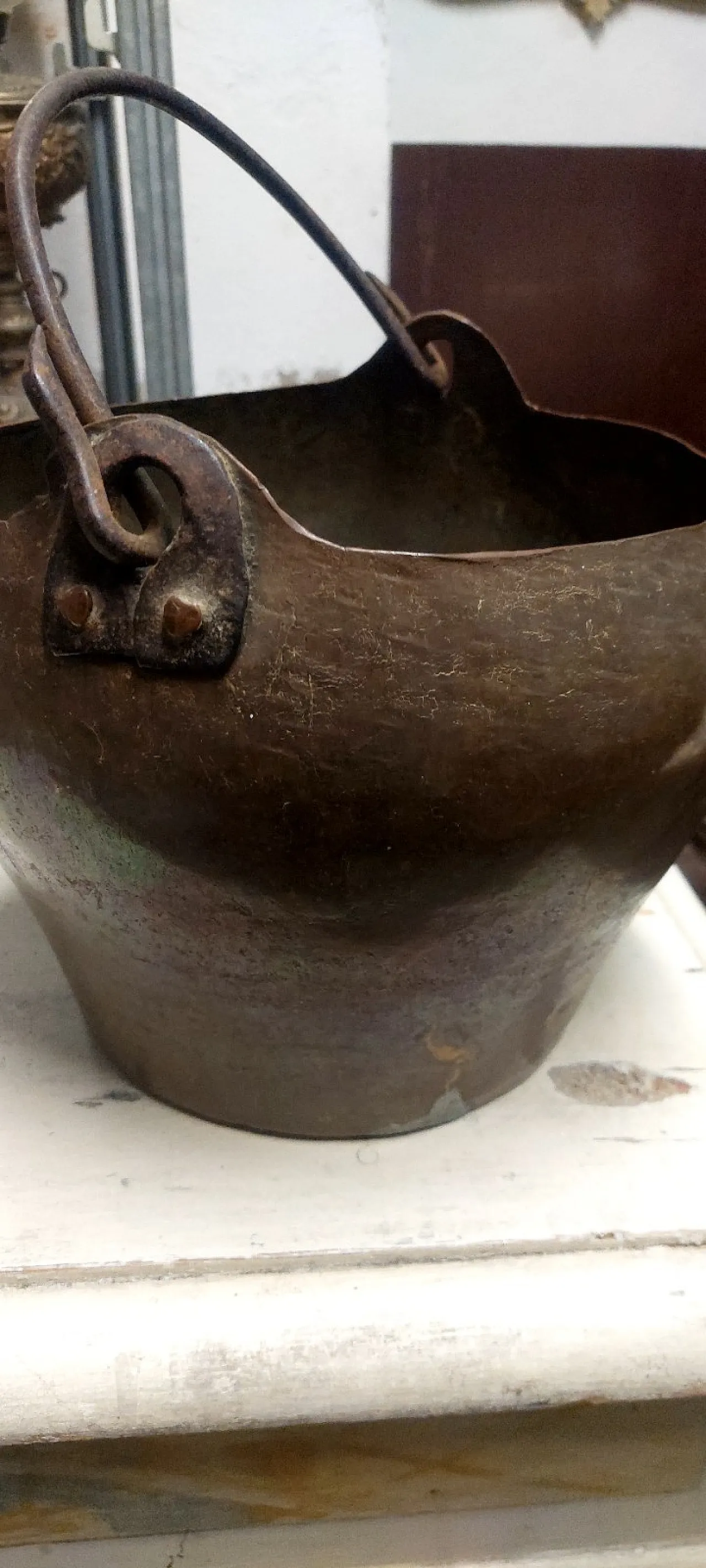 Secchio per acqua in rame sbalzato con manici in ferro, '700 3