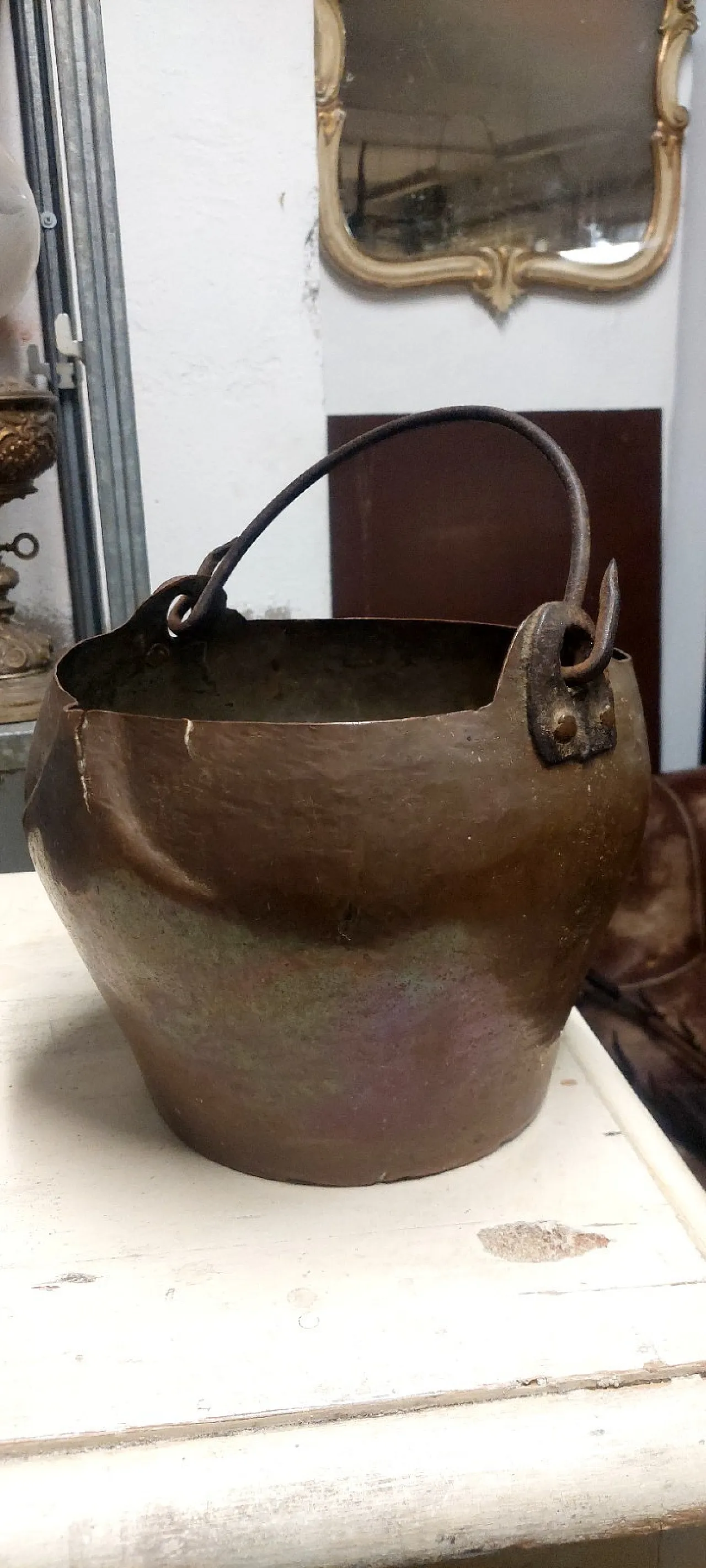 Secchio per acqua in rame sbalzato con manici in ferro, '700 12