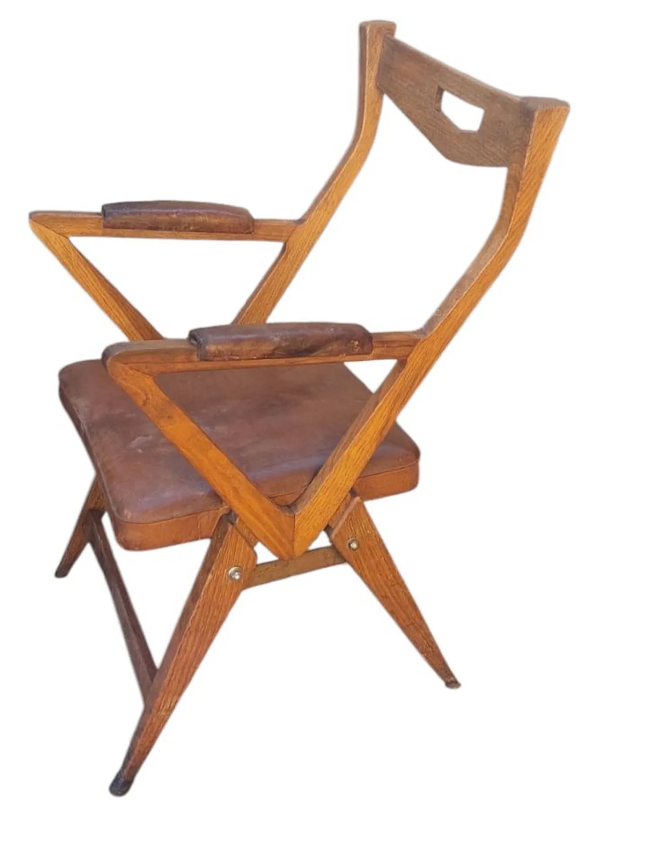 3 Poltroncine in rovere con braccioli e schienale mossi, anni '50 5