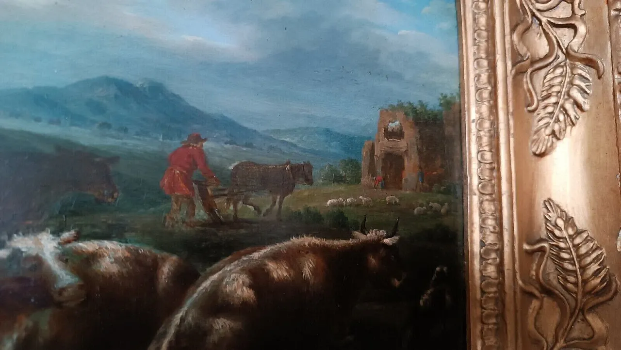 Paesaggio bucolico, dipinto su tavola, metà '700 7