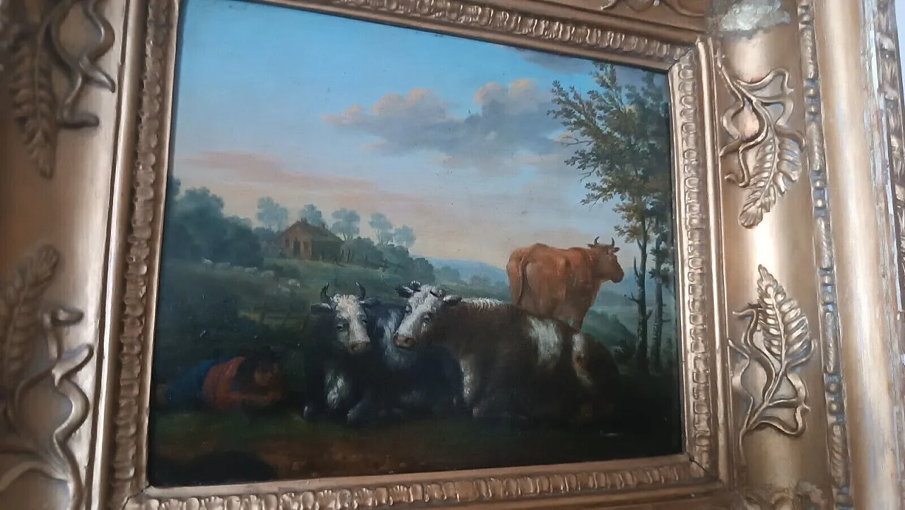 Paesaggio bucolico, dipinto su tavola, metà '700 5