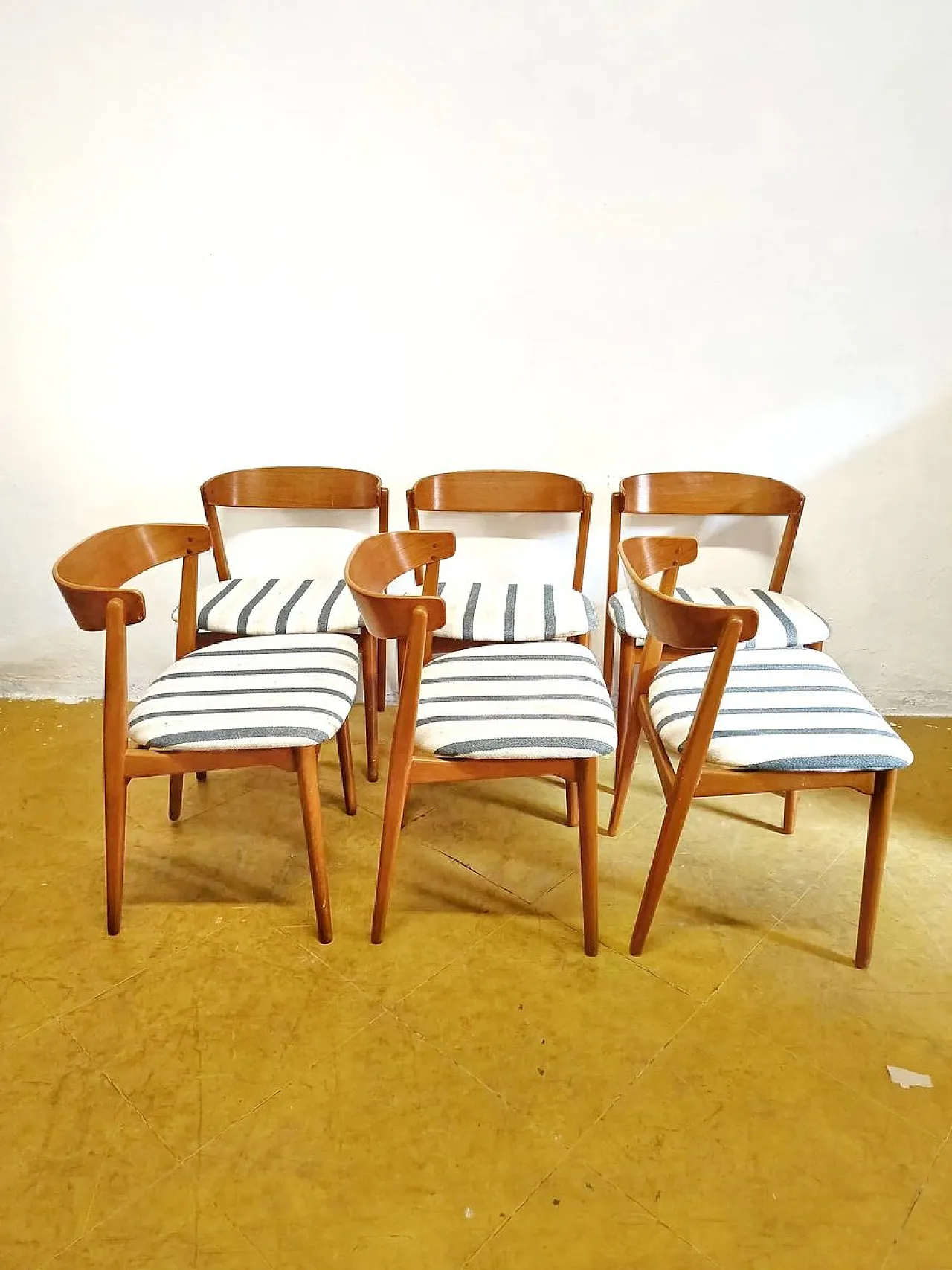 6 Danish Striped Upholstery Chairs, 1950s 1