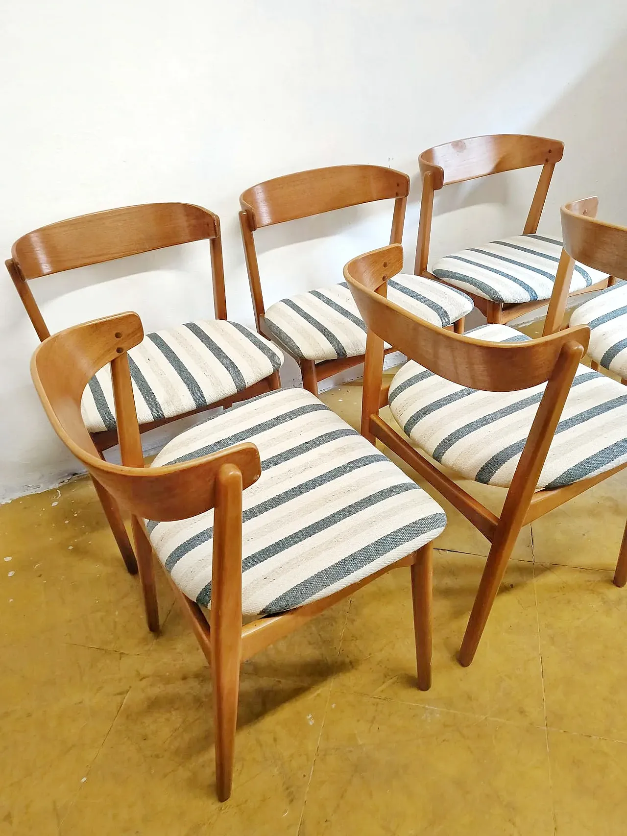 6 Danish Striped Upholstery Chairs, 1950s 6
