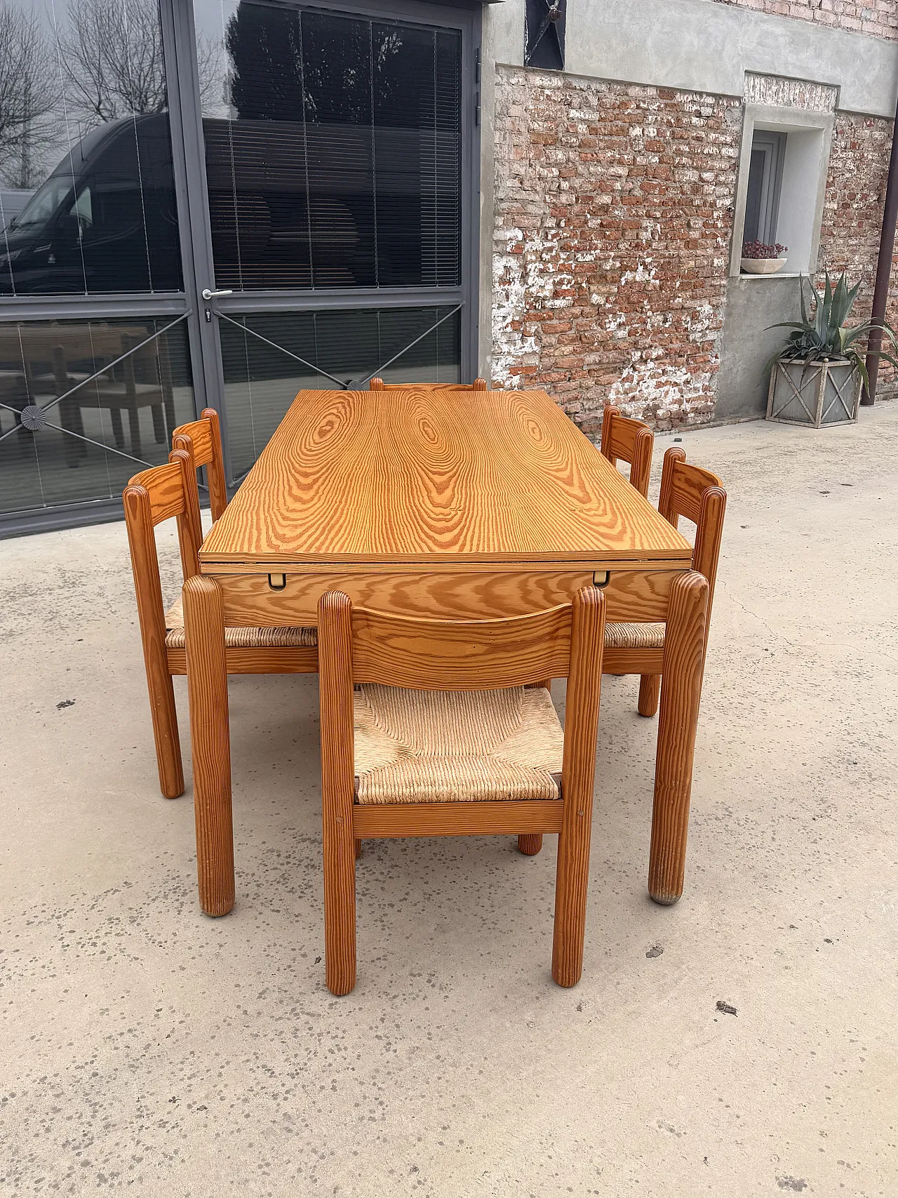 6 Sedie in legno di larice e paglia intrecciata, anni '70 12