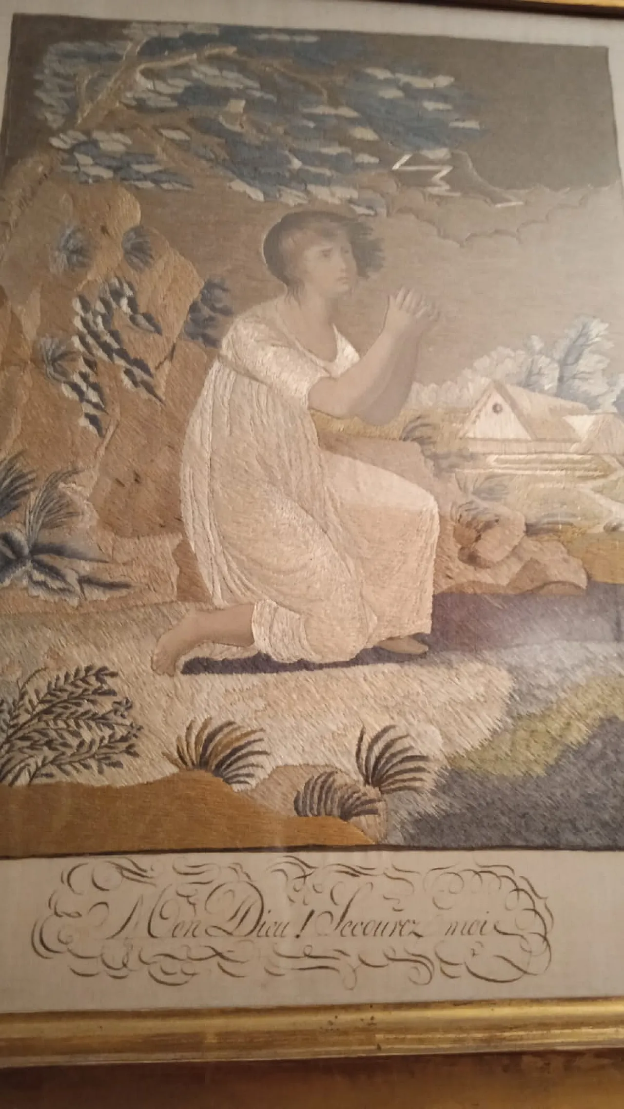 French silk Embroidery of an angel, 1805 3