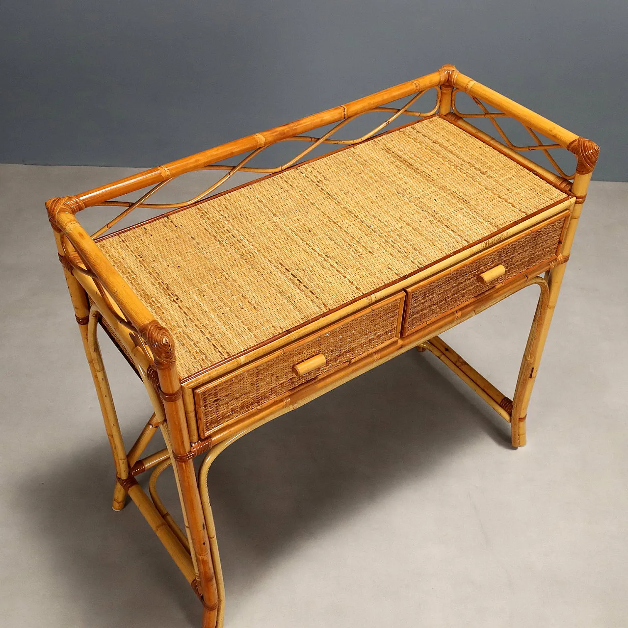 Bamboo and medulline entrance console, 20th century 3