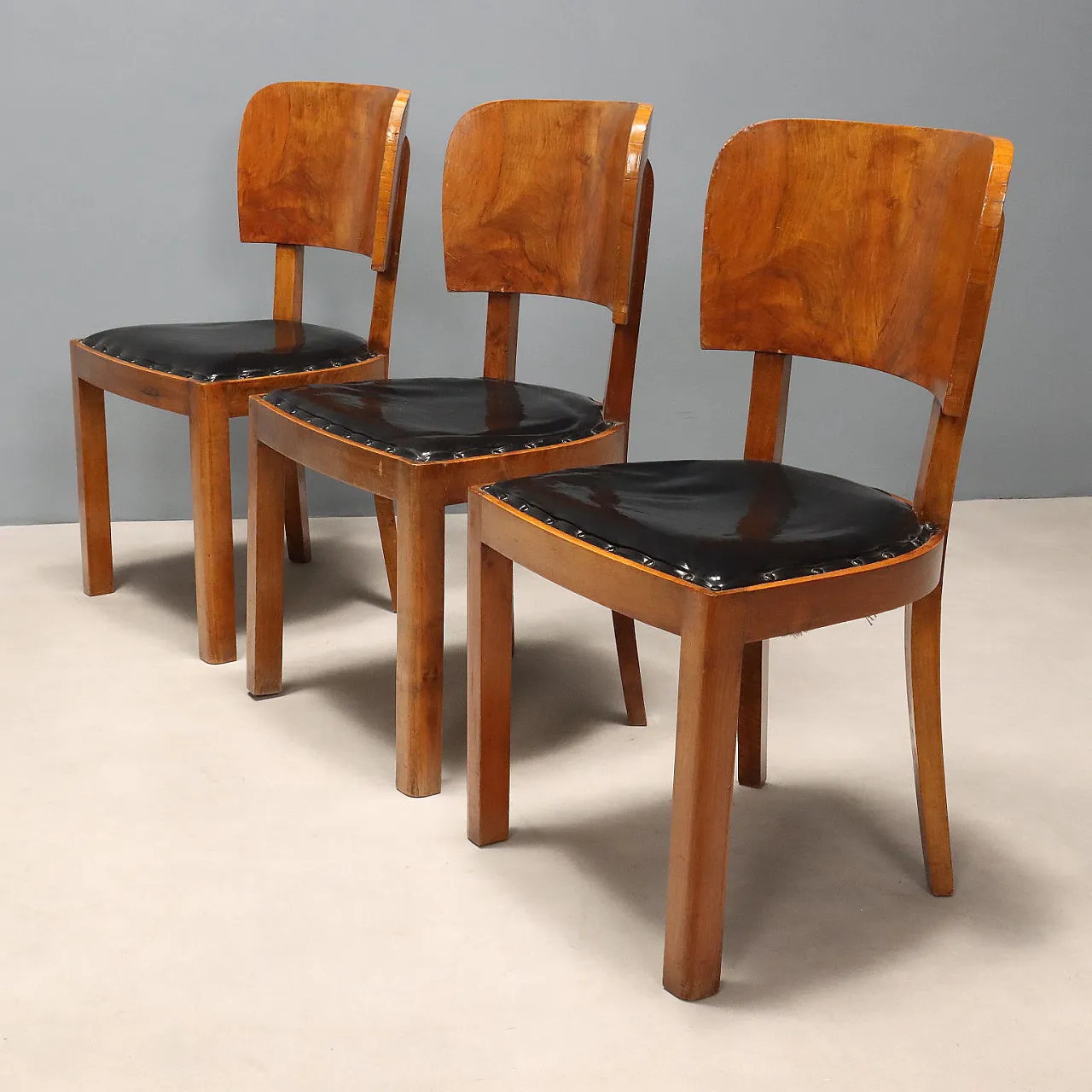 5 Sedie da pranzo in legno e pelle, '900 3