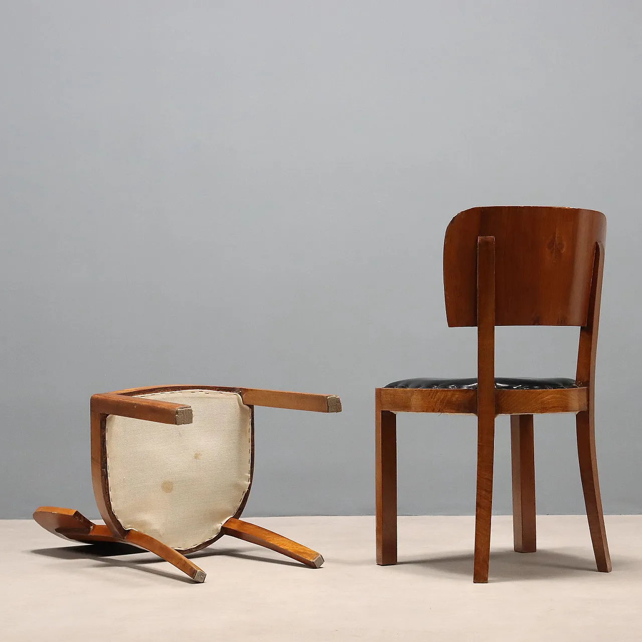 5 Sedie da pranzo in legno e pelle, '900 9