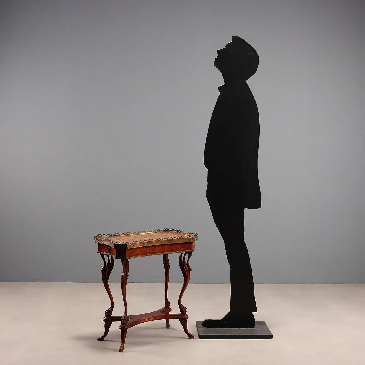 Tavolino in legno di frutto, palissandro, acero e metallo, '900 2