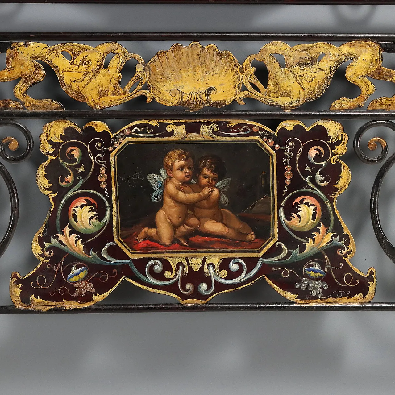 Black lacquered iron headboard, 19th century 3