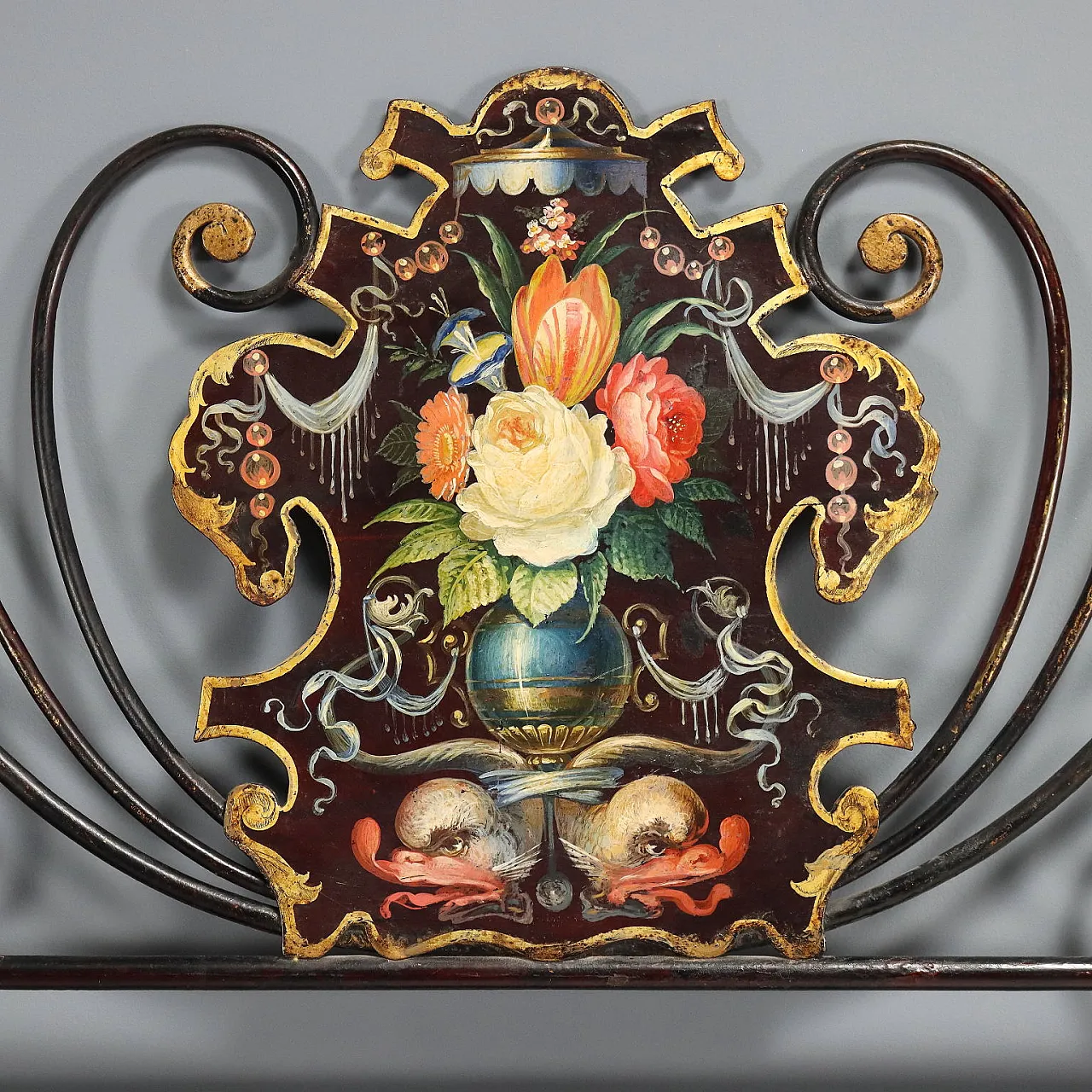 Black lacquered iron headboard, 19th century 4