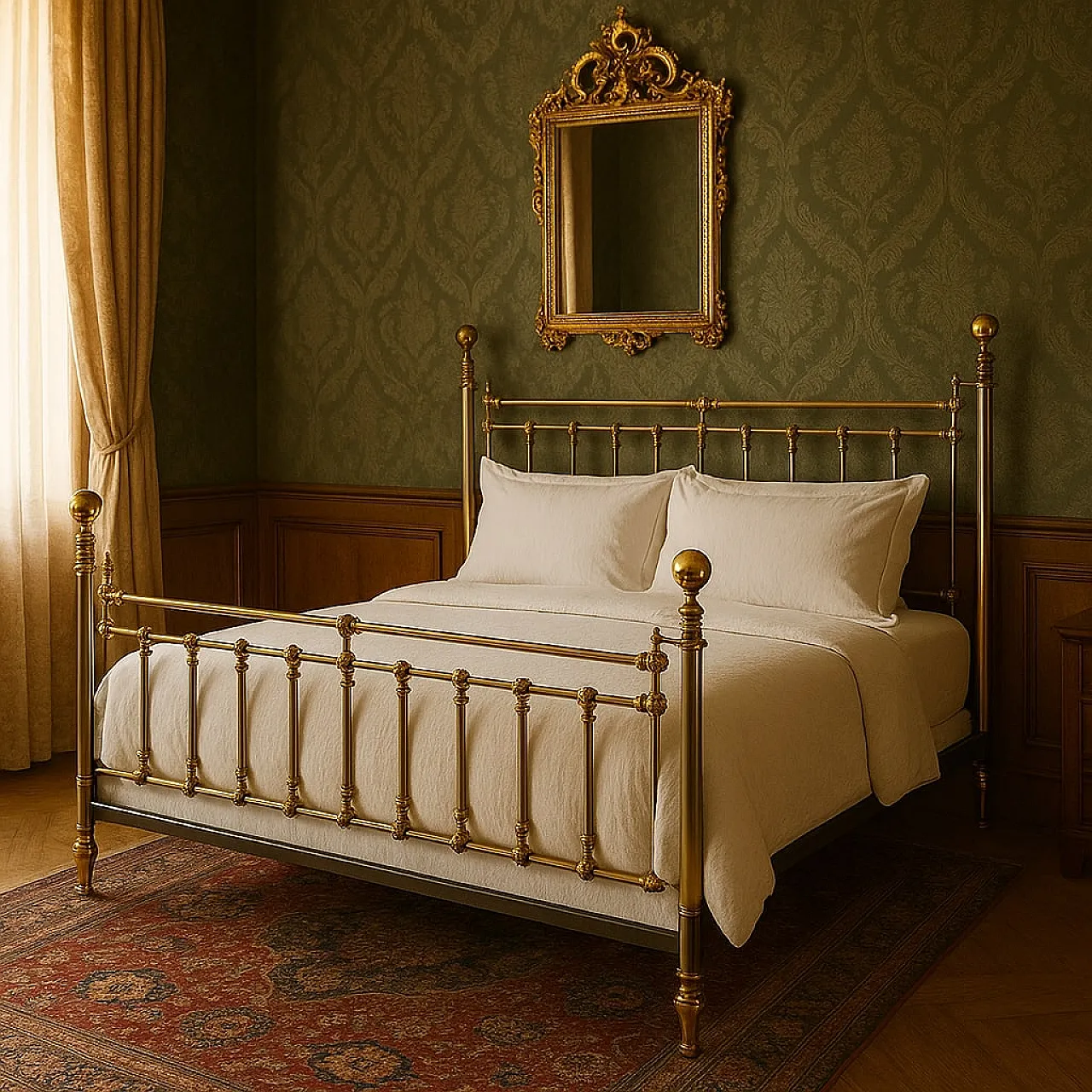 Letto matrimoniale in ottone lucido alternato, '900 2