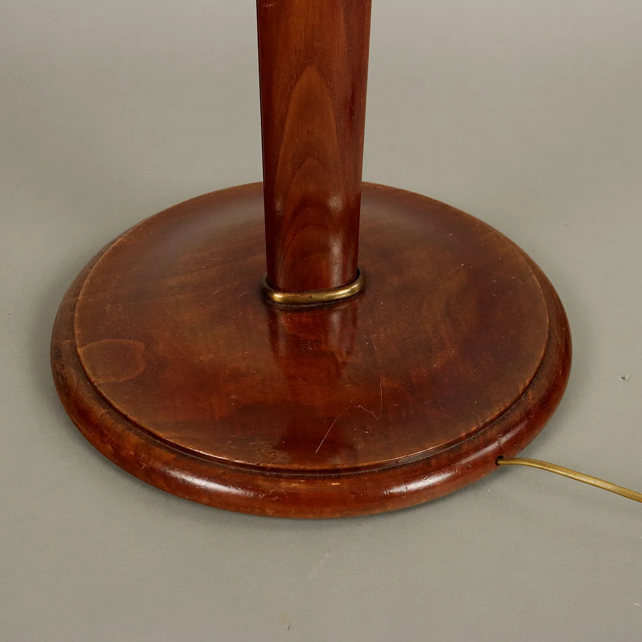 Floor lamp in beech, with brass details & fabric lampshade, 1950s 7